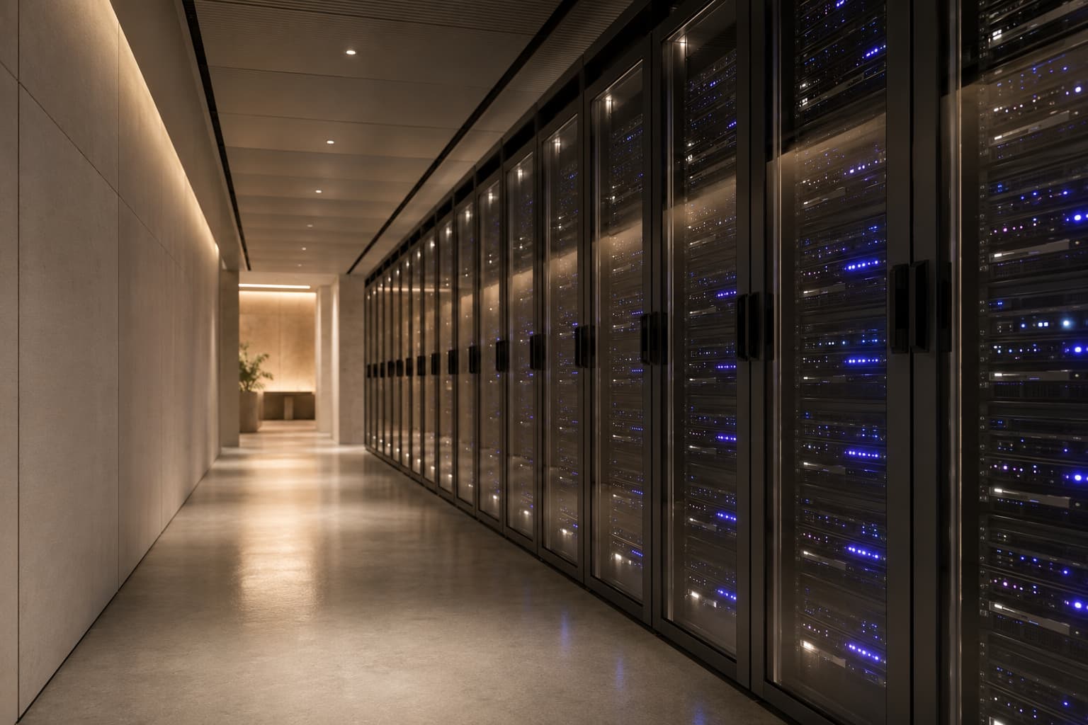 A secure, illuminated data-centre corridor